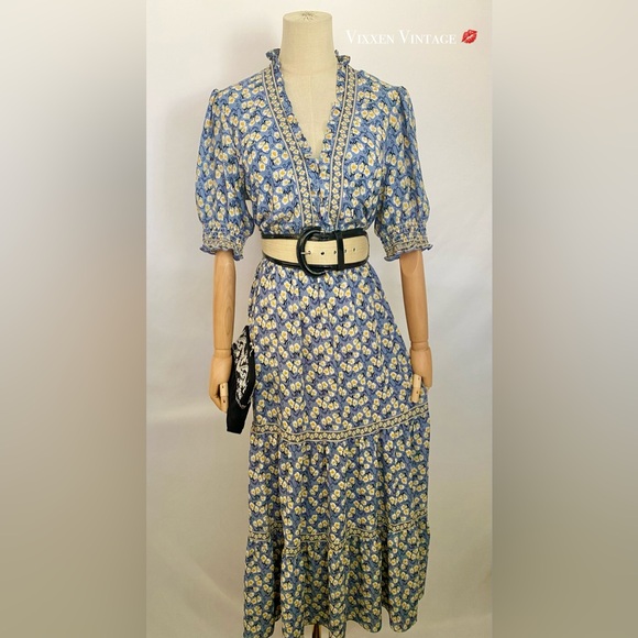 Max Studio Dresses & Skirts - MAX STUDIO FLORAL PRINTED 'RUFFLE BUBBLE SLEEVE TIERED MAXI DRESS' IN PERIWINKLE